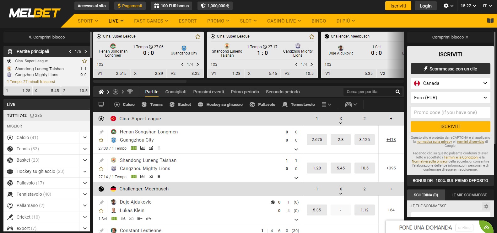 Scommesse live su Melbet