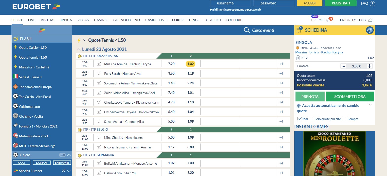 Tipi di scommesse sul tennis